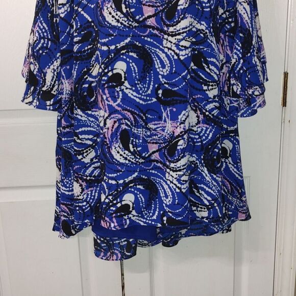 Lane Bryant multicolor Retro Flounce Bell Sleeve Dress Sz 28 - Picture 2 of 6